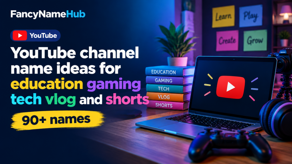 YouTube channel name ideas for education gaming tech vlog and shorts featured poster